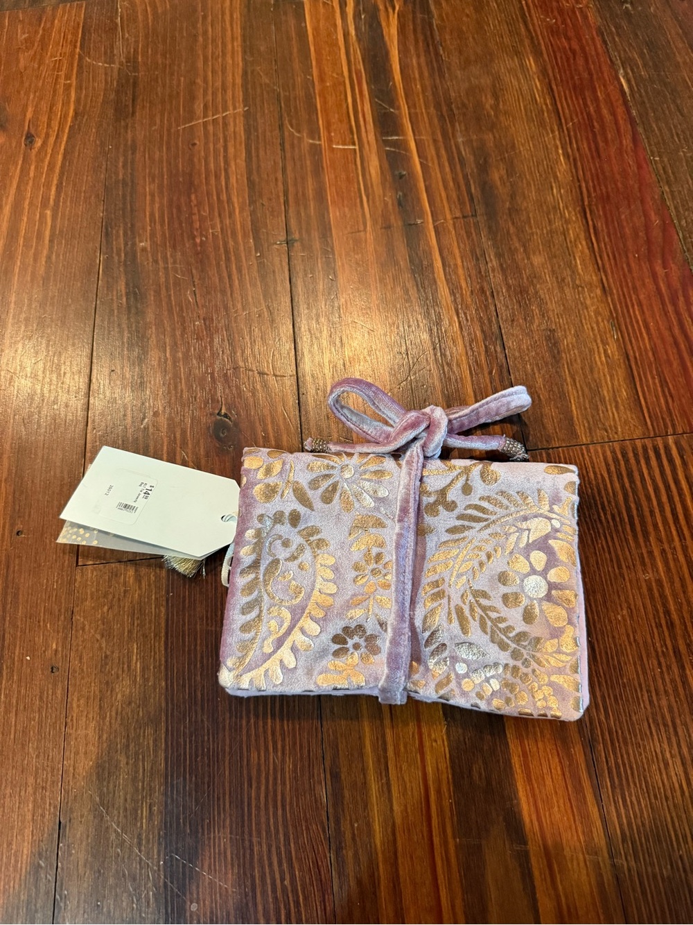 Lavender Velvet Jewelry Pouch with Gold Floral Accent
